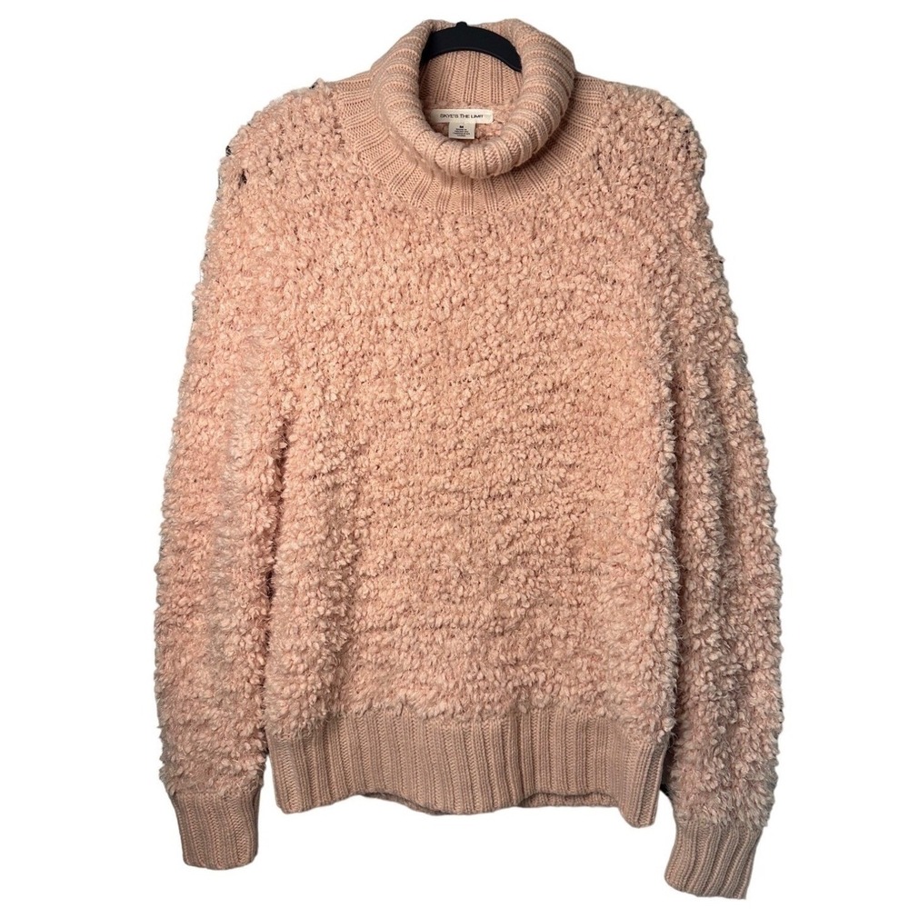 Skye's The Limit Sweater Pink Popcorn Knit Turtleneck Pullover Medium Womens